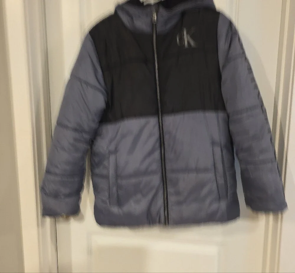 Calvin Klein Kids Hooded Two-Tone Puffer Jacket - Black & Gray